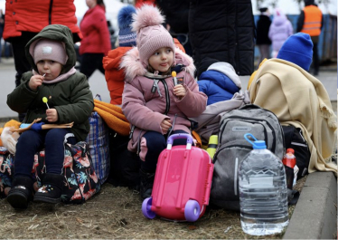 Children arriving at Przemysl, Poland.